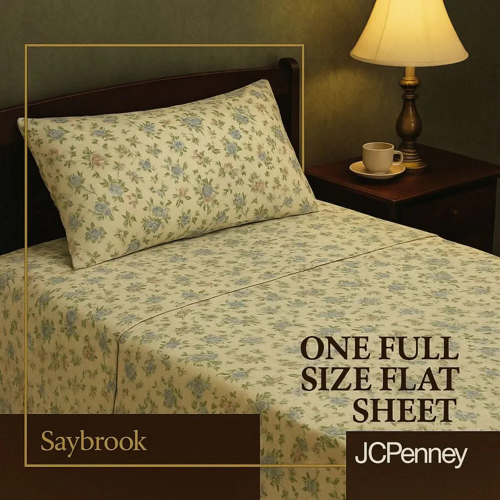 Vintage JCPenney Saybrook Full Flat Sheet 1980s Floral Print Made in USA New